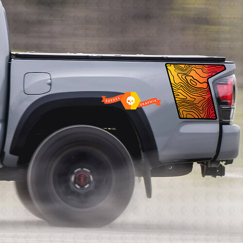 Par de calcomanías gráficas de mapa de contorno de cama lateral Toyota TRD modelo
