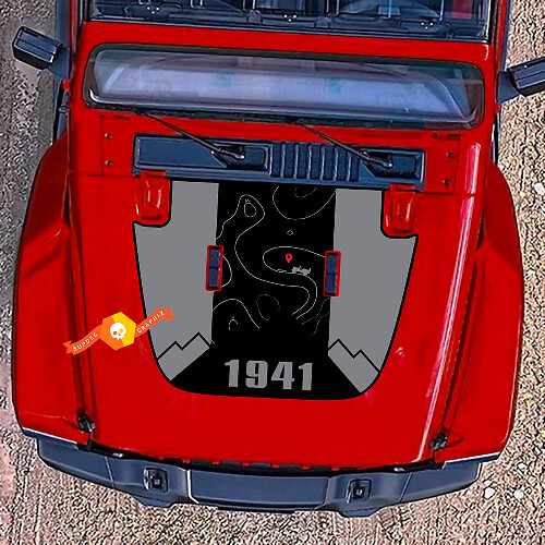 Jeep Hood Wrangler 1941 Vinilo 2 colores Mapa de contorno Montañas Calcomanía Calcomanía para Jeep JL Gladiator
