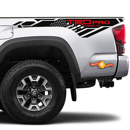 Pegatina de vinilo con la bandera de EE.UU. TRD Pro para la cabecera de la cama de Toyota Tacoma