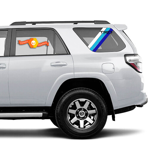 Par de 2010-2023 Toyota 4Runner Retro PRECUT Window Racing Stripes TRD Stripes Side Vinyl Decals Stickers - White Light Blue Blue

