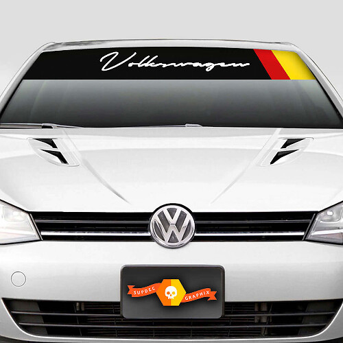 Calcomanía de tira solar para parabrisas con banderín alemán Volkswagen Script para VW Golf
