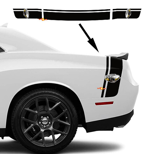 Kit de Vinilo de Calcomanía de Franjas Dobles Estilo Rumble Bee para Laterales de Maletero para Dodge Challenger 2022+