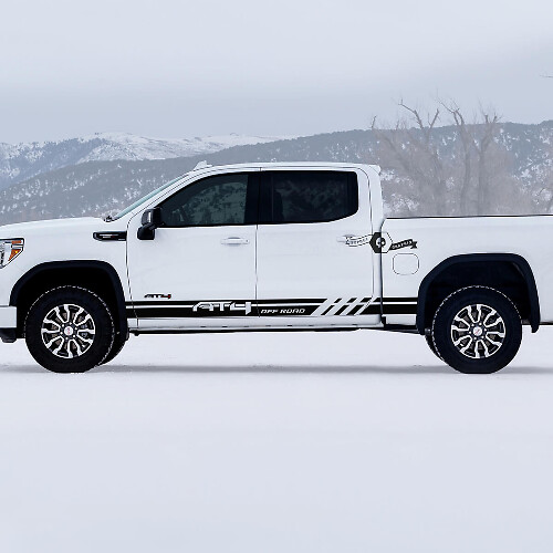 2 Nuevas rayas de panel lateral de puertas GMC GM Sierra 1500 AT4, rayas de panel lateral Off-Road Side Bed Destroyed, calcomanías destruidas.
