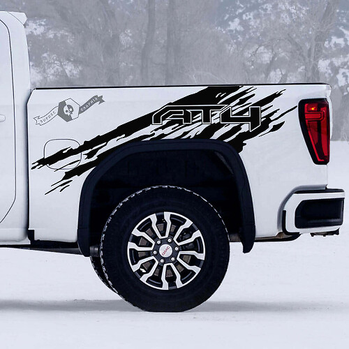 Juego de Pegatinas de Vinilo para Laterales de Caja con Efecto Desgastado Off-Road AT4 para GMC Sierra 1500