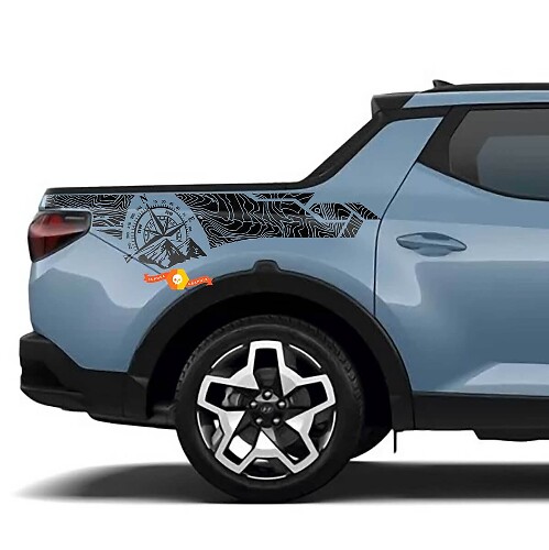 2x Pegatina de vinilo lateral de edición de mapa topográfico para la cama ajuste para Hyundai Santa Cruz
