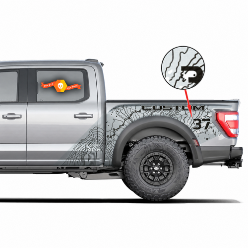 SVT CUSTOM Topographic Dot Map Splash 37 — Pegatina de vinilo (lateral de caja) para Ford F-150 Raptor 2022-2023