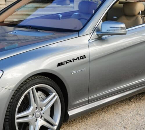 Pegatinas de vinilo estilo AMG para guardabarros laterales de Mercedes-Benz