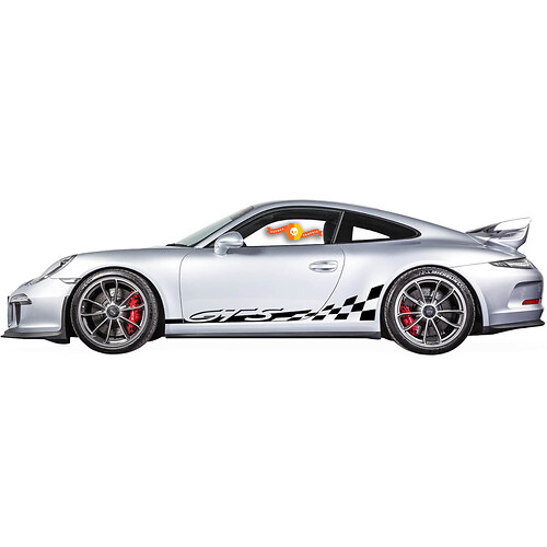 2 Porsche 911 GT3 RS GTS Panel basculante lateral tablero de ajedrez bandera rayas puertas kit calcomanía pegatina
