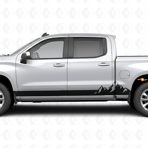 Vinilos de franjas en las puertas y paneles laterales Mountain Range para Chevrolet Silverado 1500 T1XX 2019-2026