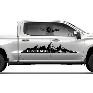 Par Chevrolet Silverado 2022+ 2023 Puertas laterales Splash Wrap Mountains Logo Stripe Vinyl Calcomanía pegatina
