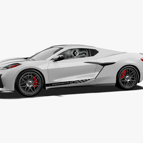 2x Calcomanía de vinilo con diseño de bandera a cuadros para las puertas laterales de Chevrolet Corvette Z06
