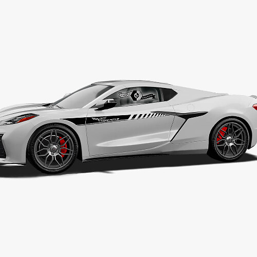 2x Calcomanía de vinilo de franja de líneas de logotipo de Chevrolet Corvette Z06 para las puertas laterales hacia arriba
