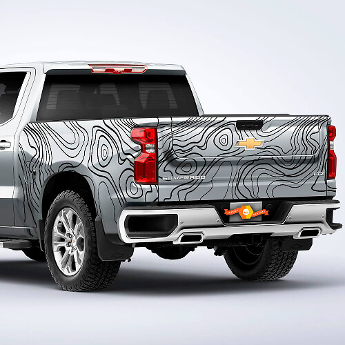 Calcomanía de vinilo con franjas laterales estilo mapa topográfico para Chevrolet Silverado