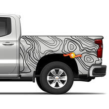 Puerta trasera lateral camión Chevrolet Silverado mapa topográfico fondo de contorno mapa topográfico pegatinas de vinilo recortadas pegatina gráfica
 2