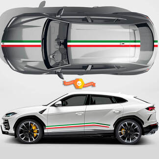 Par Lamborghini Urus 2021 2022 2023 Bandera italiana Puertas laterales Campana Techo Líneas Rayas Vinilo Calcomanía Gráficos
