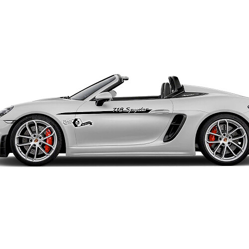Kit de calcomanías de rayas laterales con el logotipo de recorte de puertas hacia arriba para Porsche 718 Spyder 2022
