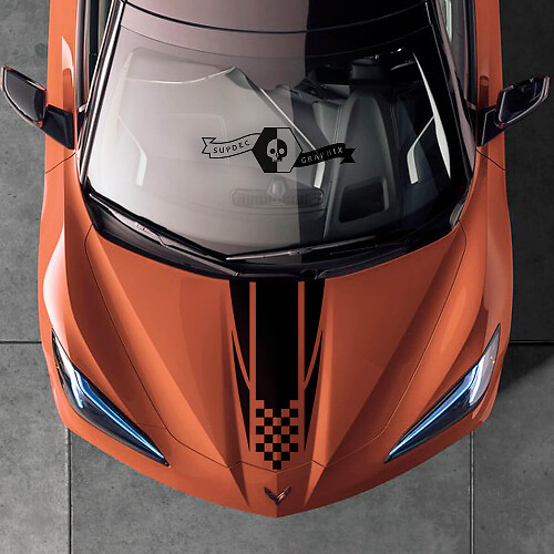 Vinilo adhesivo con franjas de tablero de ajedrez para capó de Chevrolet Corvette C8 Stingray