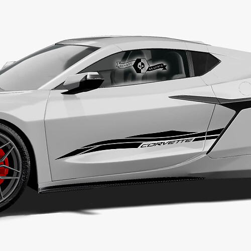 2x Chevrolet Corvette Z06 Puertas laterales arriba Rayas Vinilo Logo Calcomanía Pegatina
