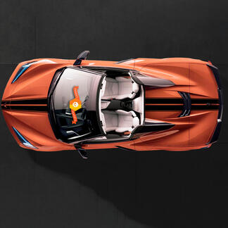 2020 2022 2023 Chevrolet Corvette C8 Stingray Hood Techo Rayas traseras Corvette Dual Solid Trim Logo Calcomanía Rayas
