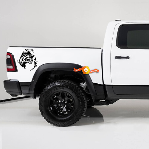 Juego de pegatinas de vinilo laterales traseras con diseño de T-Rex comiendo para Dodge Ram TRX