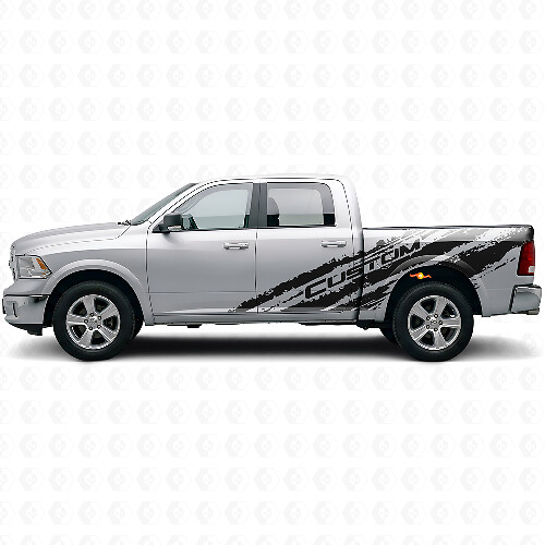 Kit de vinilos laterales personalizados con texto Mud Splash para Dodge Ram 1500 Rebel