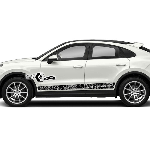 Porsche Cayenne S GTS Turbo Turbo Side Stripes Doors Rocker Panel Calcomanías Mapa de contorno Pegatinas 2003 -- 2023 Presente
