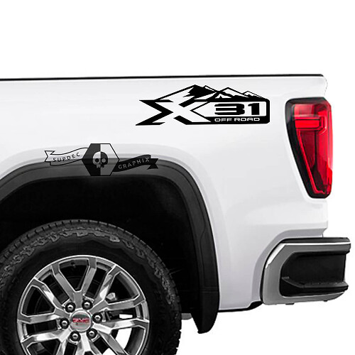 Calcomanías laterales de vinilo estilo montaña todoterreno X31 para GMC Sierra 1500