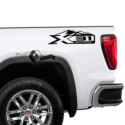 Calcomanías laterales de vinilo estilo montaña todoterreno X31 para GMC Sierra 1500
