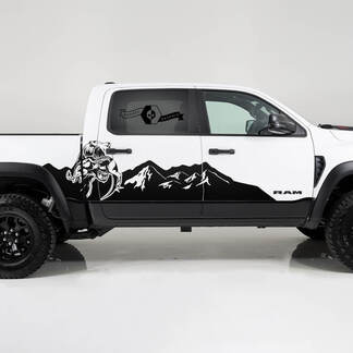 2x Dodge Ram TRX Rebel 2022 2023 1500 Side Splash TRX Eating Raptor Mountains Truck Logo Vinilo Calcomanía Gráfico
