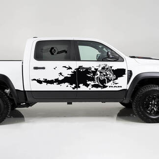 2x Dodge Ram TRX Rebel 2022 2023 1500 Side Destroyed TRX Eating Raptor Logo Truck Vinilo Calcomanía Gráfico
