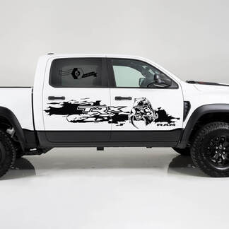 2x Dodge Ram TRX Rebel 2022 2023 1500 Side Destroyed TRX Eating Raptor Truck Vinilo Calcomanía Gráfico
