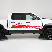 Gran adhesivo de vinilo lateral con montaña enorme y texto personalizado para Dodge Ram 1500_2