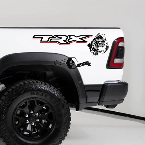 Kit de Vinilos para los Laterales de la Cama de Dodge Ram TRX 2020-23 con Diseño de Raptor Comiendo a un T-Rex