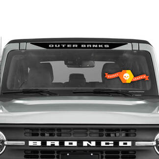 Calcomanía de vinilo con el logotipo de Bronco Outer Banks sobre la pancarta del parabrisas
