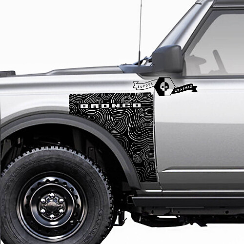Par Ford Bronco Mapa topográfico Everglades Estilo Panel lateral Vinilo Calcomanía Pegatina Gráficos Kit 3
