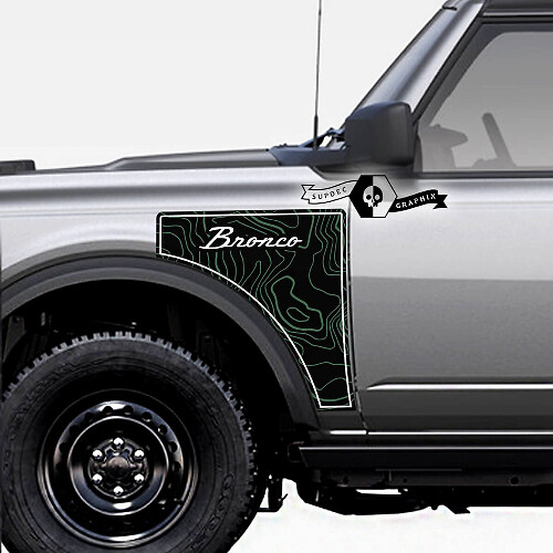 Par Ford Bronco Logo Mapa topográfico Estilo Everglades Panel lateral Vinilo Calcomanía Pegatina Gráficos Kit 1
