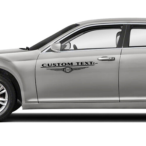 CUSTOM TEXT Winged Circle Door Lettering Pair Puerta Adhesivo de vinilo para Chrysler 300