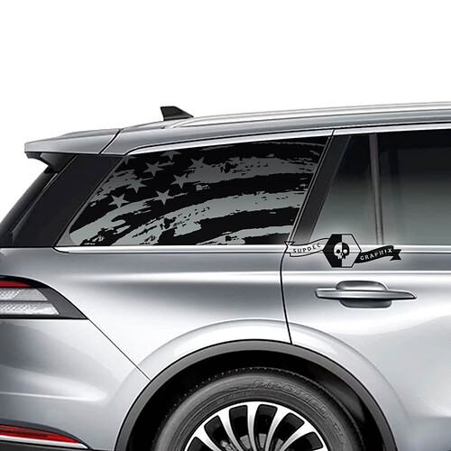 2 x Lincoln 2023 Aviator Ventana Cama Bandera de EE. UU. Destruido Calcomanías de vinilo Gráficos Pegatina
