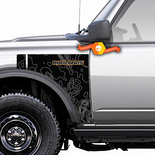 Par Ford Bronco Badlands Side Style Side Panel Сontour Map Logo Vinyl Decal Sticker Gráficos 2 colores
