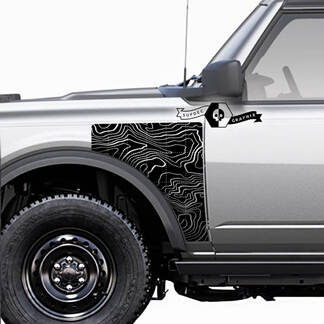 Par Ford Bronco Badlands Panel de guardabarros de estilo lateral Mapa de contorno Calcomanías de vinilo Gráficos adhesivos
