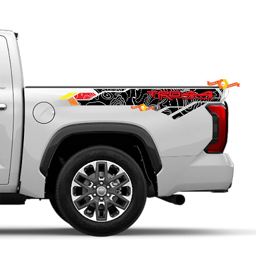 Pegatinas de vinilo vintage con logo de mapa topográfico TRD para Toyota Tundra tercera generación XK70 2021+
