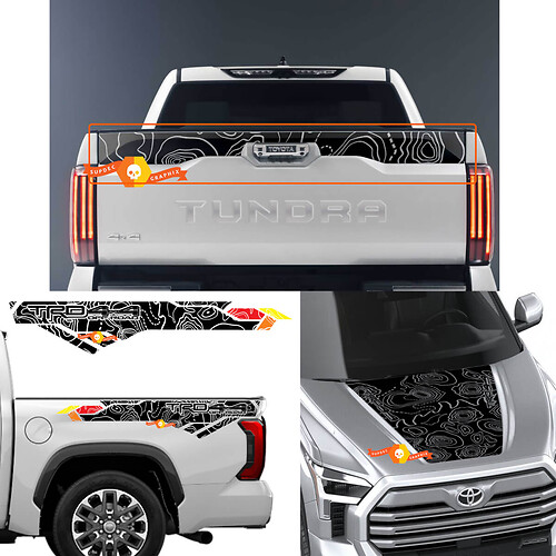 Calcomanías todoterreno para capó, mesita de noche, portón trasero, mapa topográfico TRD 4X4 para Toyota Tundra XK70 2021, gráficos adhesivos superiores
