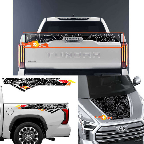 Kit de vinilos para capó, puerta trasera y laterales de caja con mapa topográfico para Toyota Tundra XK70 2021+