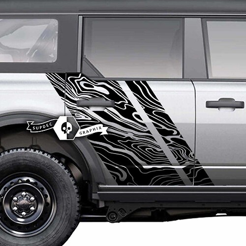 Par de pegatinas de salpicaduras de gráficos de mapa topográfico lateral de puertas para Musclecar horse 20212022 2023
