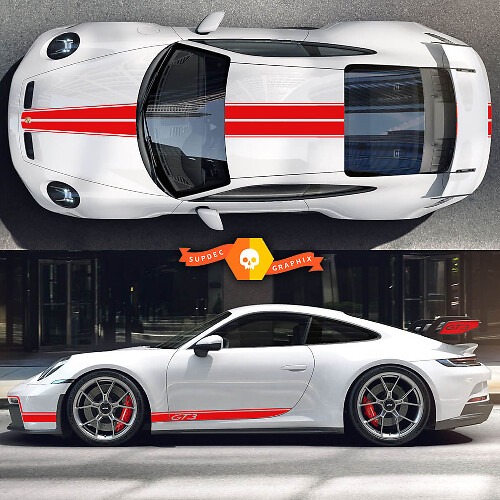 Kit de Calcomanías de Vinilo de Rayas Laterales en Capó, Techo para Porsche 911 Carrera GT3
