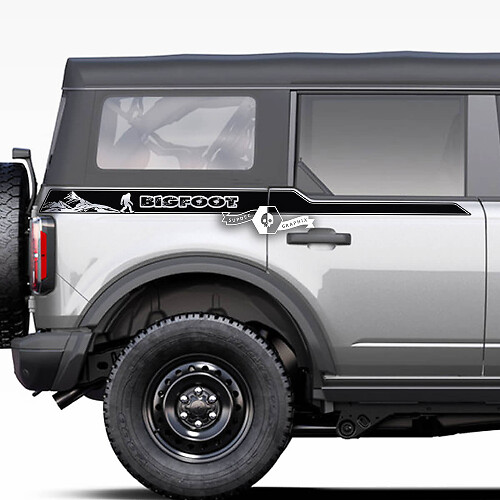 Par de pegatinas de rayas laterales para guardabarros de cama, pegatinas de montaña Bigfoot para Ford Bronco 2021 2022 2023
