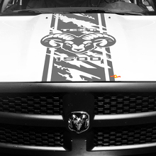 Pegatina de vinilo con franja personalizada desgastada y logotipo Hemi para capó Dodge Ram 1500_2