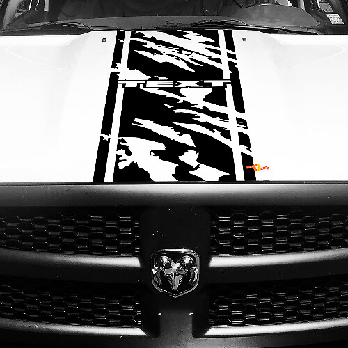 Calcomanía de vinilo personalizada con texto y franja desgastada para capó Dodge Ram 1500