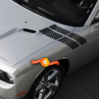Par Dodge Challenger Hood Fender Side Hash Marks Stripe Up Honeycomb Racing Stripes Calcomanías para 2009-2014
