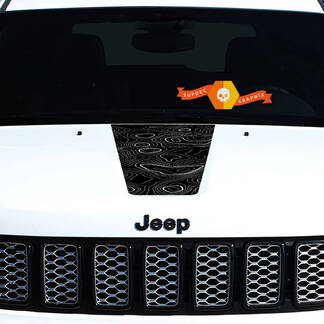 2011-2018 Jeep Grand Cherokee Capó delantero Calcomanía gráfica Blackout Mapa topográfico Blackout
